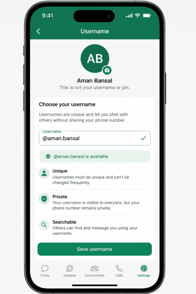 WhatsApp username feature setup on a smartphone