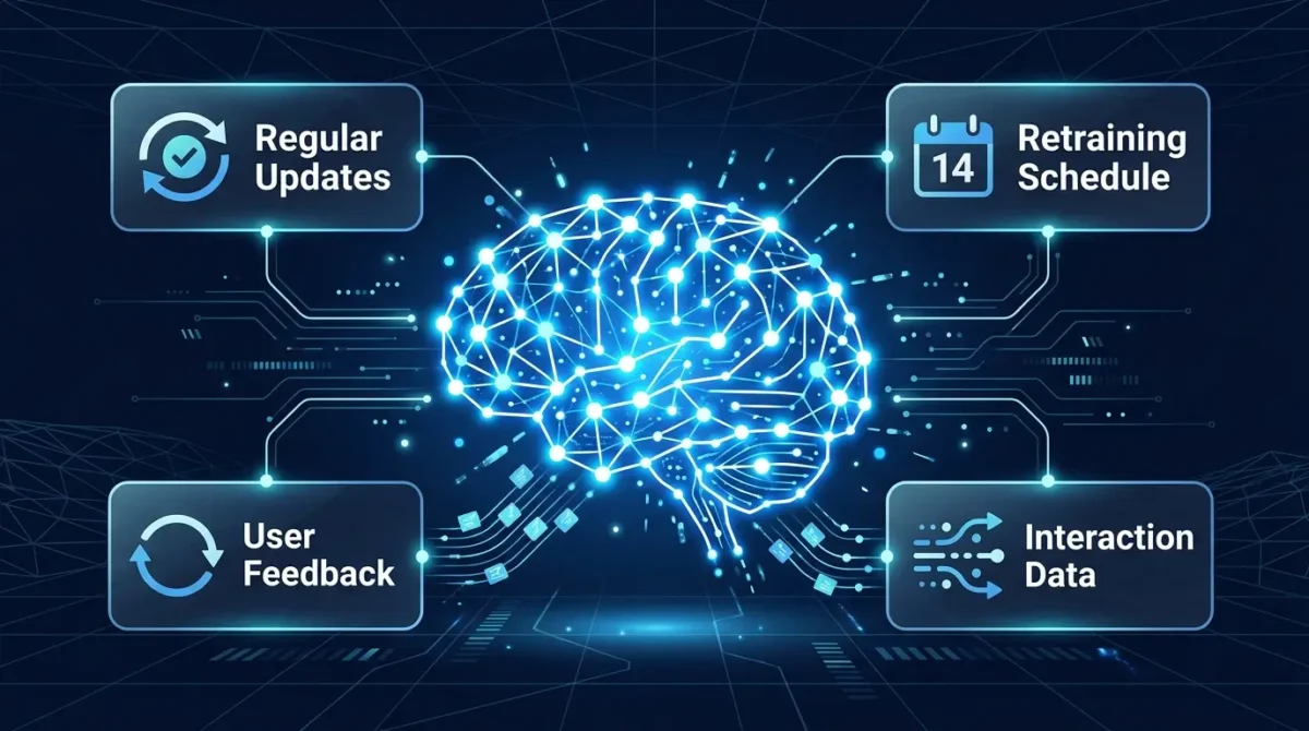 Diagram showing beneficial practices for training AI models with prompts including feedback loops and retraining